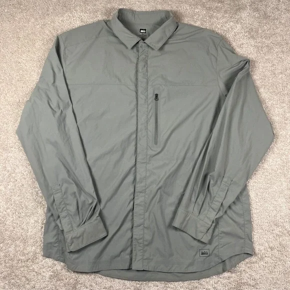 REI Co-op Men's XL Gray Sahara Stretch Hiking Fishing Shirt Zip Pocket Quick Dry - Picture 2 of 7